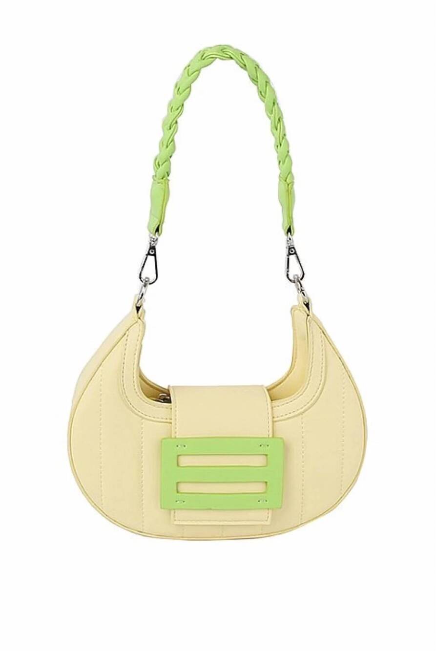 NEW JOIA patrice color block curved clutch purse in yellow/lime